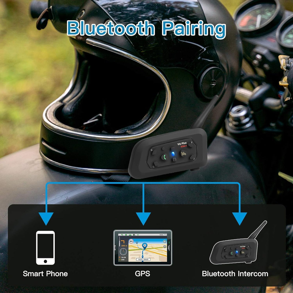 Vnetphone 2 x V6 Bluetooth motorfiets intercom helm communicator headset, 1200 m bereik 6 bestuurders interphone, handleiding in het Duits