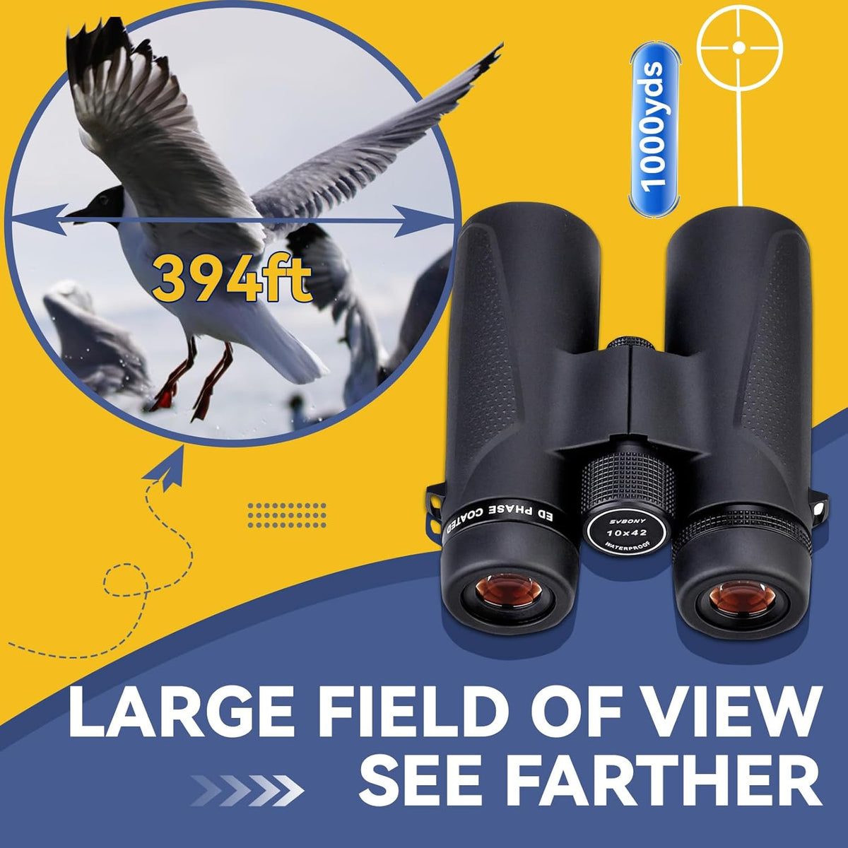 Svbony SV202 Binoculars 10x42 ED Glass BAK4 Prism FMC Lens Sports Binoculars Telescopes Magnesium Alloy Body Water Resistant with Carrying Case Neck Strap - QUORE