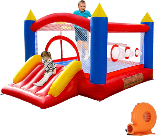 PVC springkasteel met ventilator, trampoline, glijbaan, veiligheidsnet, dit springkasteel is gemaakt van pvc, geschikt voor thuis, buiten, kleuterschool of commercieel (afmetingen: 365 x 283 x