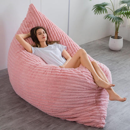 MAXYOYO Huge Bean Bag Bed, Square Bean Bag Chair, Large Faux Fur Sofa and Fluffy Filling for Adults Couples Guests (Corduroy Pink, 135x190cm)