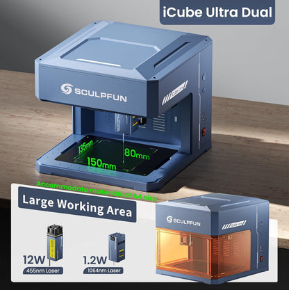 Lasergraveermachine – Lasergraveerder – Graveermachine – Graveerapparaat – Lasersnijder – Volledig Gesloten Behuizing – 12 W Diodelaser + 1,2 W Infraroodlaser