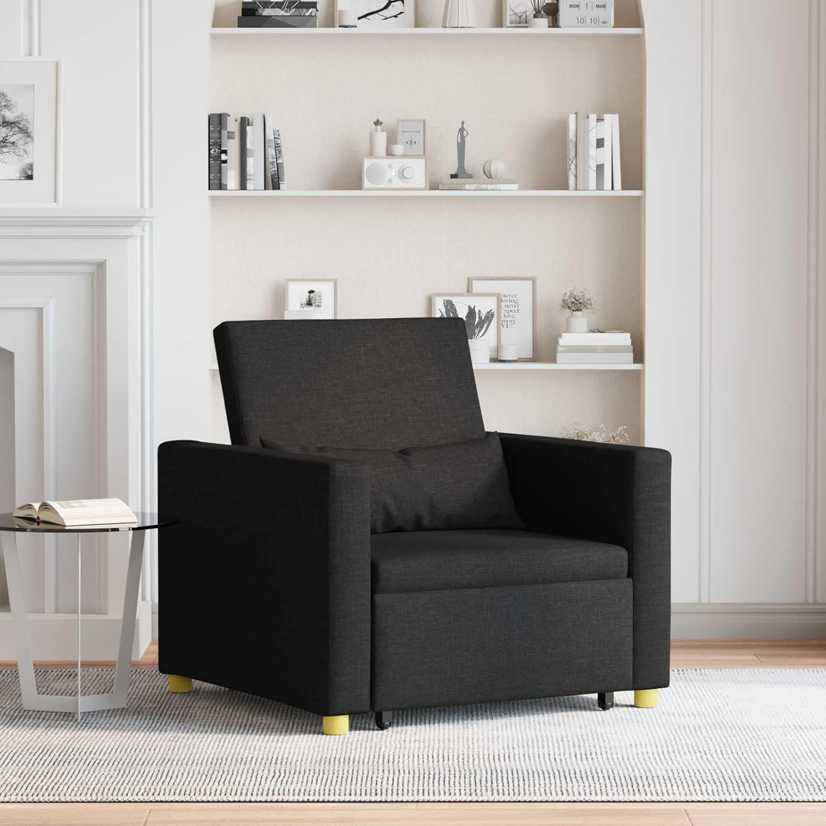 vidaXL 3-in-1 Single Sofa Bed Convertible Black Fabric - QUORE