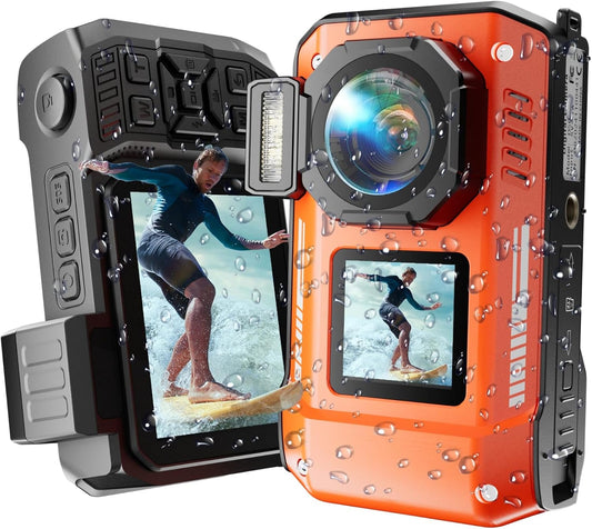 MaxMango Digitale camera, 8K en 33FT onderwatercamera met 64 GB, 2,8 inch dubbele beeldschermen, selfie, waterdicht, stofdicht, schokbestendig, compact, voor kinderen, tieners, beginners