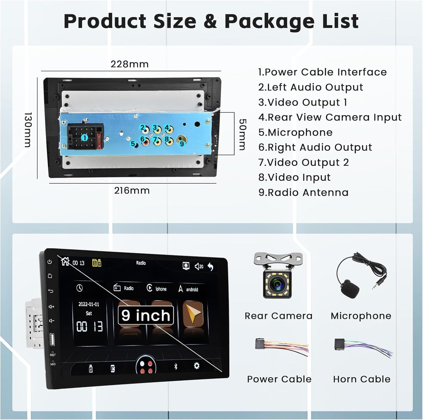 Hikity Autoradio 1 Din mit Apple Carplay Android Auto Auto Radio Touch Display mit 9 Zoll Bildschirm Mirror Link FM USB SWC Autotadio Bluetooth mit Rückfahrkamera