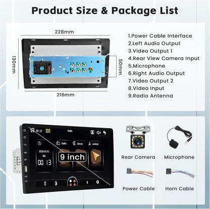 Hikity Autoradio 1 Din mit Apple Carplay Android Auto Auto Radio Touch Display mit 9 Zoll Bildschirm Mirror Link FM USB SWC Autotadio Bluetooth mit Rückfahrkamera