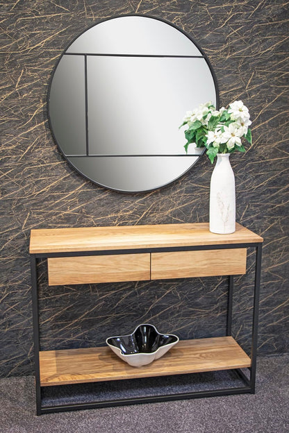 HAKU Console eiken, zwart, Massief hout, metaal - Maat: B 100 cm x H 75 cm x D 35 cm, Stijl: Modern