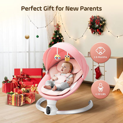 Electric Baby Rocker 0-9 kg Swing with Remote Control and Bluetooth, 5 Swing Widths and 5-Point Safety Belt, Insect Net (Pink) - QUORE