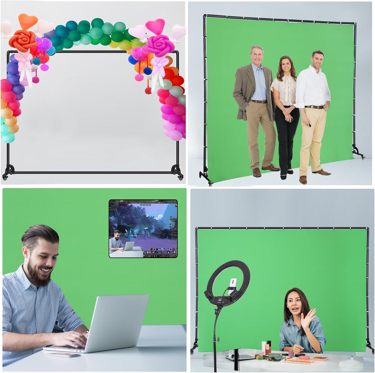 Verplaatsbare Groene Scherm Achtergrond Stand met Wielen voor Studio Portret Product Fotografie, Chromakey, Speciale Effecten Opnames, Stage Party Achtergrond, Game Live Streaming, Zoom