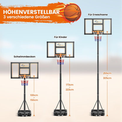 SAMAX Basketball Stand Basketball Ring Height Adjustable 100-305cm with Wheels & Net - Portable for Kids, Teens & Adults - Indoor/Outdoor Use, Sturdy Base & Board - QUORE