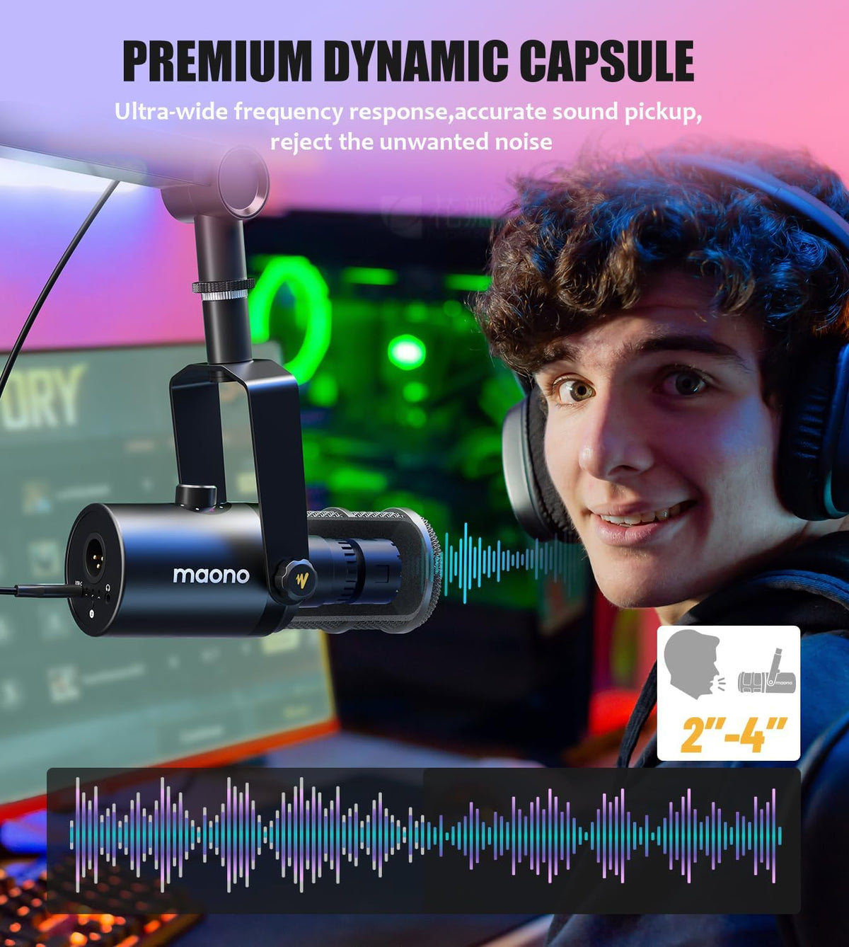 Dynamische microfoon – Podcastmicrofoon, Studiomicrofoon, Streamingmicrofoon, Gamingmicrofoon – USB en XLR aansluiting – Cardioïde opname, tap to mute en 3 in 1 bediening