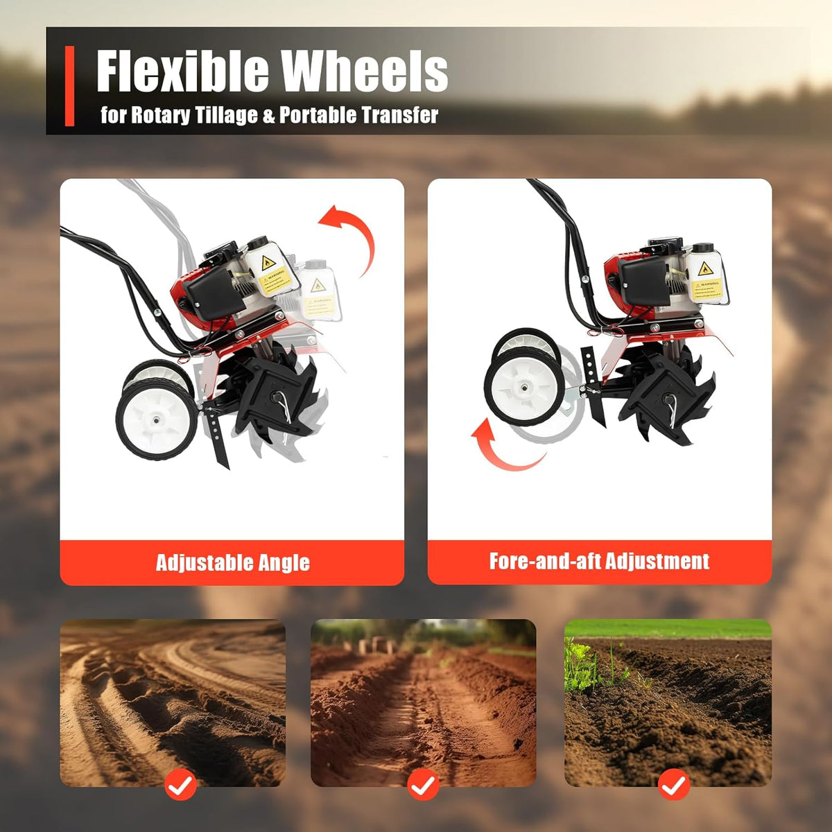 52CC 2-Stroke Garden Tiller, Petrol, 1.9 KW, Field Planter, Garden Cutter, Motor Chopper, 6500-7000 RPM, Petrol Cultivator, Motor Chop, Ground Cutter, Plow Cultivator, Field, Groove Pulling - QUORE