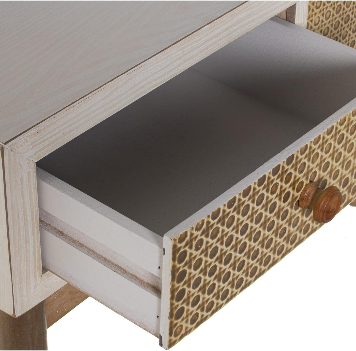 DRW Ingangtafel met 3 schuifladen van hout en wit en natuur, 107 x 35 x 81 cm