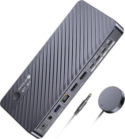 AV Access Docking Station KVM Switch 2 Monitor 2 Laptops, 4K KVM Switch Dual Monitor, 100W PD voor elke pc, 1G Ethernet, EDID-emulatie, ideaal voor thuiskantoor en gaming