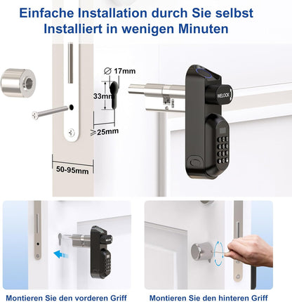 WELOCK U81 Deurslot, vingerafdruk, elektronisch deurslot, code met RFID-kaart, app, wifi, vingerafdrukslot, huisdeur, IP65, slim slotcilinder voor deuren van 60-115 mm, Smart Lock
