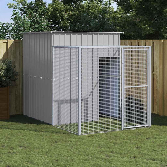 Kippenkooi met uitloop, lichtgrijs, 165 x 251 x 181 cm, verzinkt staal, voor kippenkooi, kleine dieren, vogelkooi en huisdierkooi