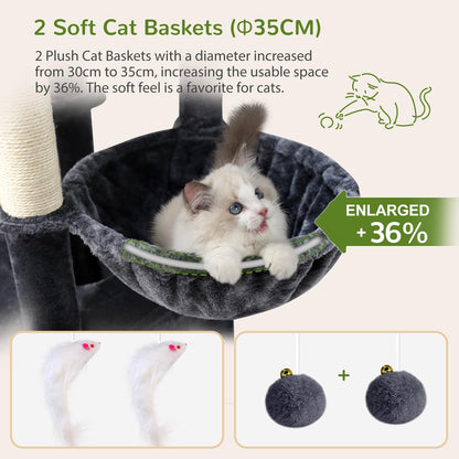 Kattenboom – Krabpaal – Kattenmeubel – Klimpaal – XXL Kattenboom – Donkergrijs – Extra Grote Kattenhuizen 45x40x35 cm – 189 cm Hoog Met 3 Brede Platforms