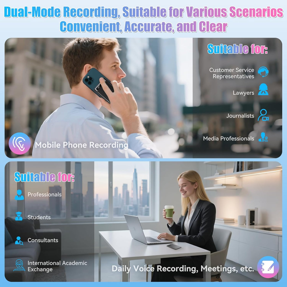 AI Digitale Voice Recorder 64 GB – Dictafoon – Dicteerapparaat – Spraakrecorder – Geluidsrecorder – 118+ Talen – Real-time Transcriptie & Automatische Samenvatting