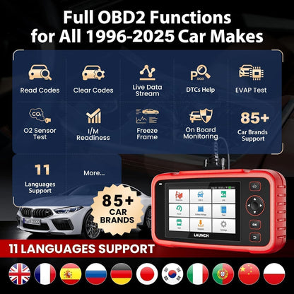 LAUNCH CRP129E V2.0 OBD2 Code Reader Scanner, 4 Systeem ENGINE/ABS/SRS/AT auto diagnostisch hulpprogramma, 12 Reset Service, TPMS/Oil/EPB/SAS/DPF/BMS/Throttle Reset, injector codering, Auto Vin