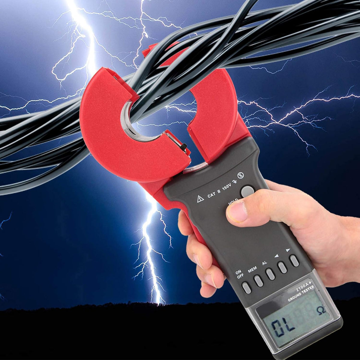 Digitale Aardingsweerstandsmeter – Lusweerstandsmeter – Klemweerstandsmeter – Grondaardetester – Weerstandstester met Ronde Klemmond – LCD-Display – Meetbereik 0,01-200 Ω