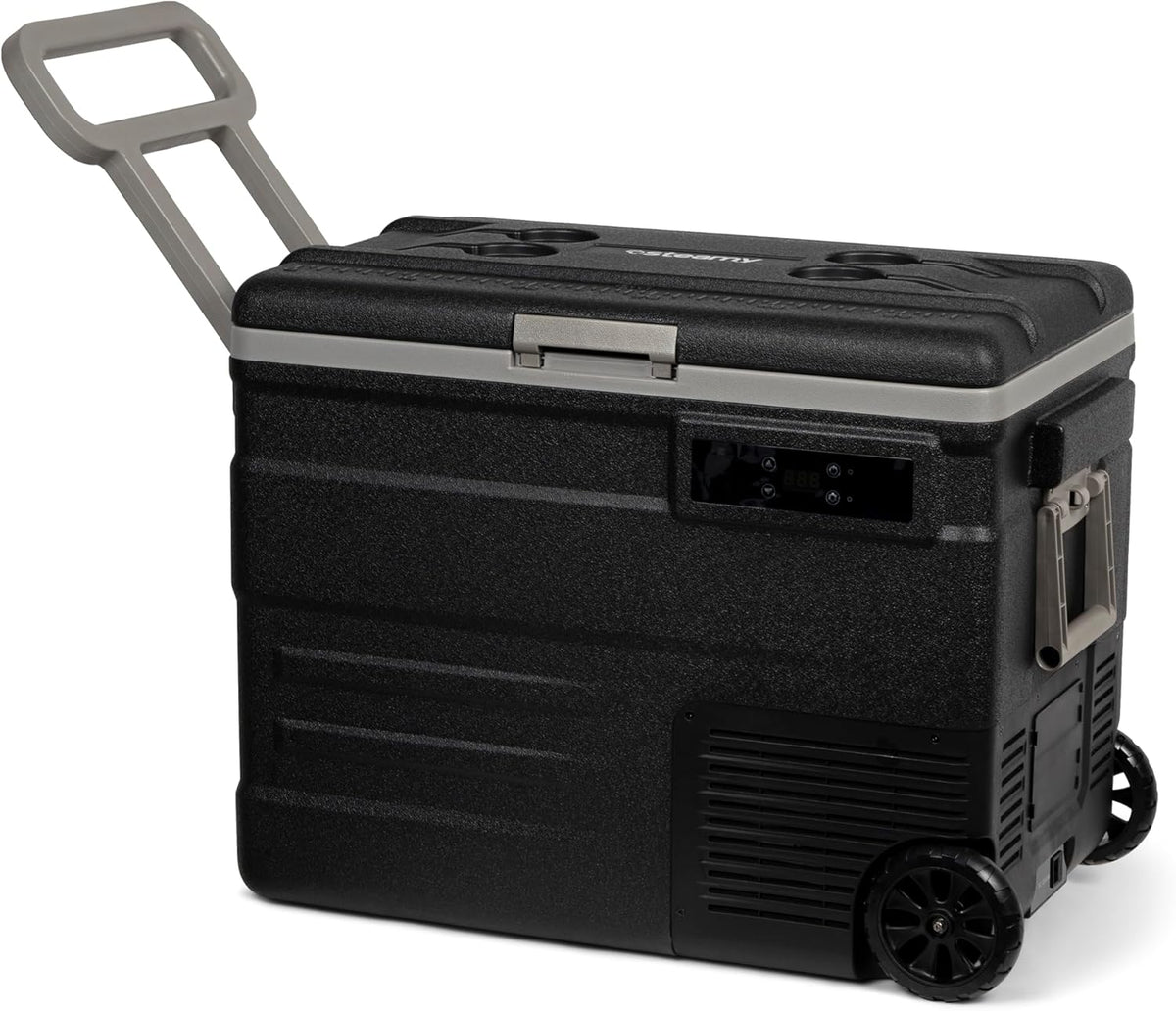 Steamy-E Single Zone 55 Roller, Elektrische Compressor Koelbox op Wielen, 55 Liter, Zwart, 12V/230V, voor vriezen en koelen van -20 tot +20, ideaal voor op de camping