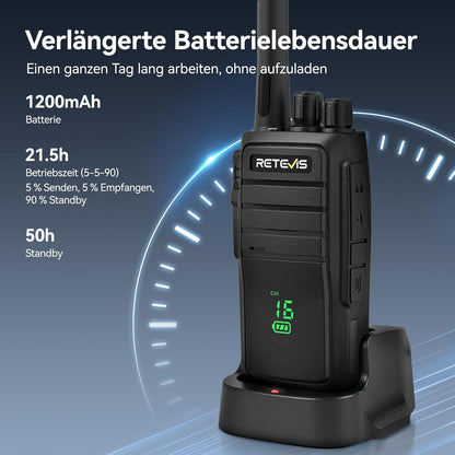 Retevis RT21H Walkie Talkies, IP54 waterbestendige portofoon, robuust, onzichtbaar scherm, USB-C-oplaadfunctie, PMR446, gebruiksvriendelijke portofoons met groot bereik voor fabrieken en de bouwsector