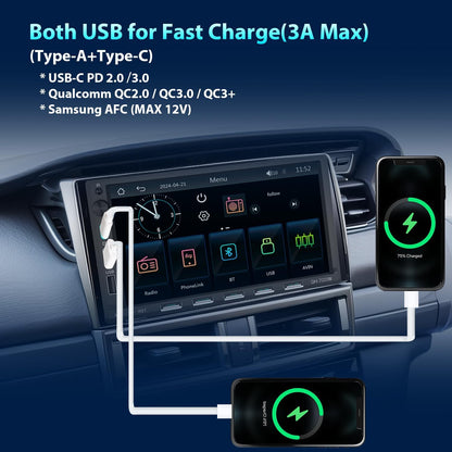 Autoradio 2 DIN Bluetooth met 7" scherm Touchscreen, Compatibel met Apple CarPlay [Wireless] Android Auto Achteruitrijcamera AM/FM/RDS Radio Type-C USB 3A snel opladen
