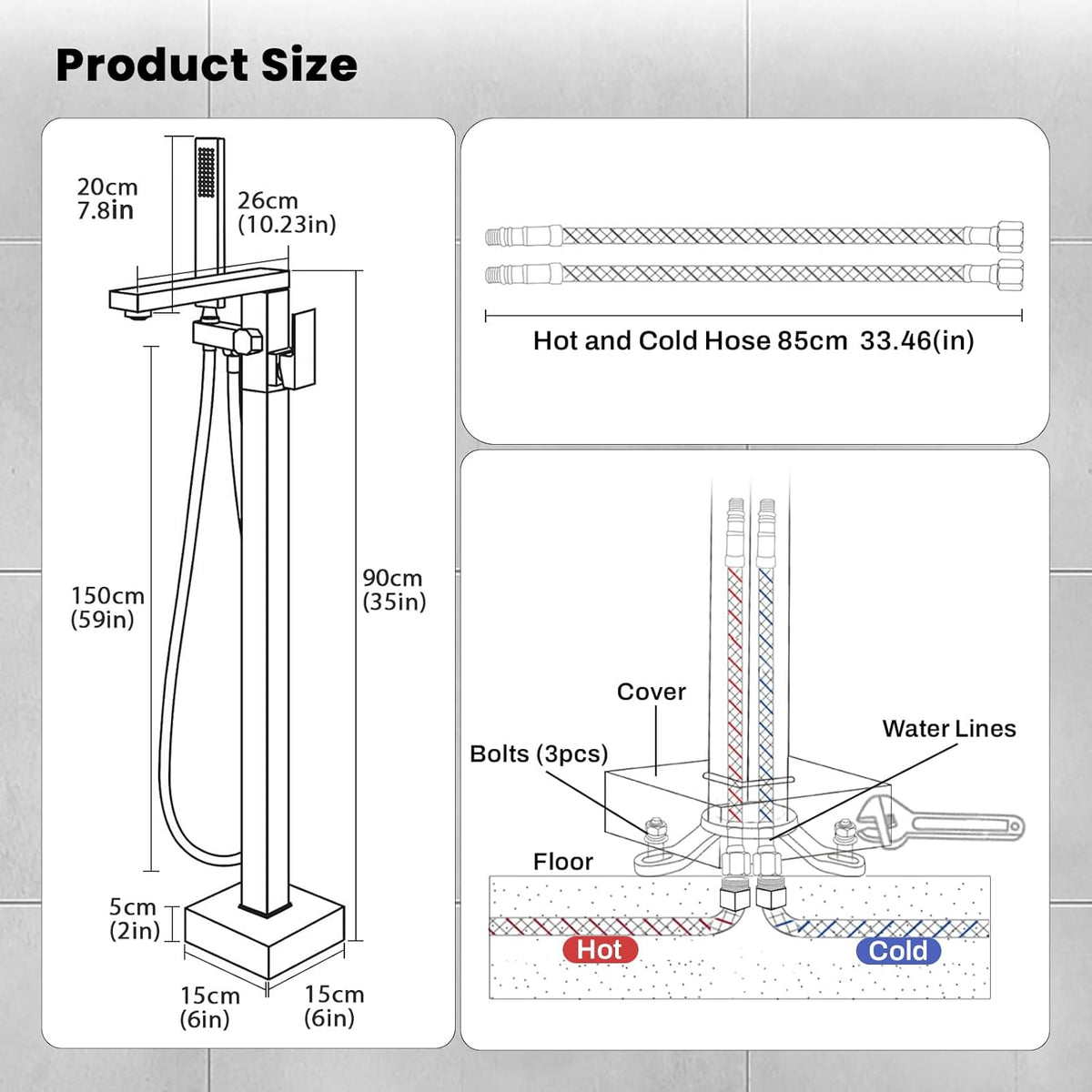 FAHKNS Tub Filler Freestanding Bathtub Faucet Matte Black Floor Mounted Tub Filler Faucet High Flow Brass Tap With Hand Shower