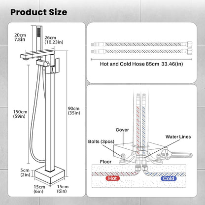 FAHKNS Tub Filler Freestanding Bathtub Faucet Matte Black Floor Mounted Tub Filler Faucet High Flow Brass Tap With Hand Shower