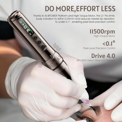 Biomaser U1 Pro Draadloze semi-permanente make-upmachine, zes slagen, instelbare draadloze pen met 2 1000 mAh batterijen, OLED-display voor semi-permanente make-up