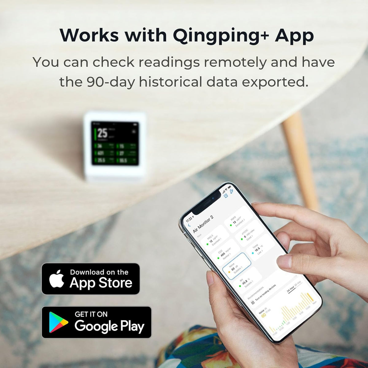 Qingping Air Quality Monitor Gen 2, Air Quality Monitor Indoor Detects PM2.5, CO2, PM10, Noise, Temperature and Humidity, New Upgraded Alarm Clock Function, Air Quality Tester for Bedroom