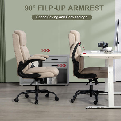 CASTLOVE Stoffen Bureaustoel Ergonomische Computer Bureaustoel Draaibare Brede Executive Office Chair met Opklapbare Armsteun voor Kantoor Thuis (CRÈME)