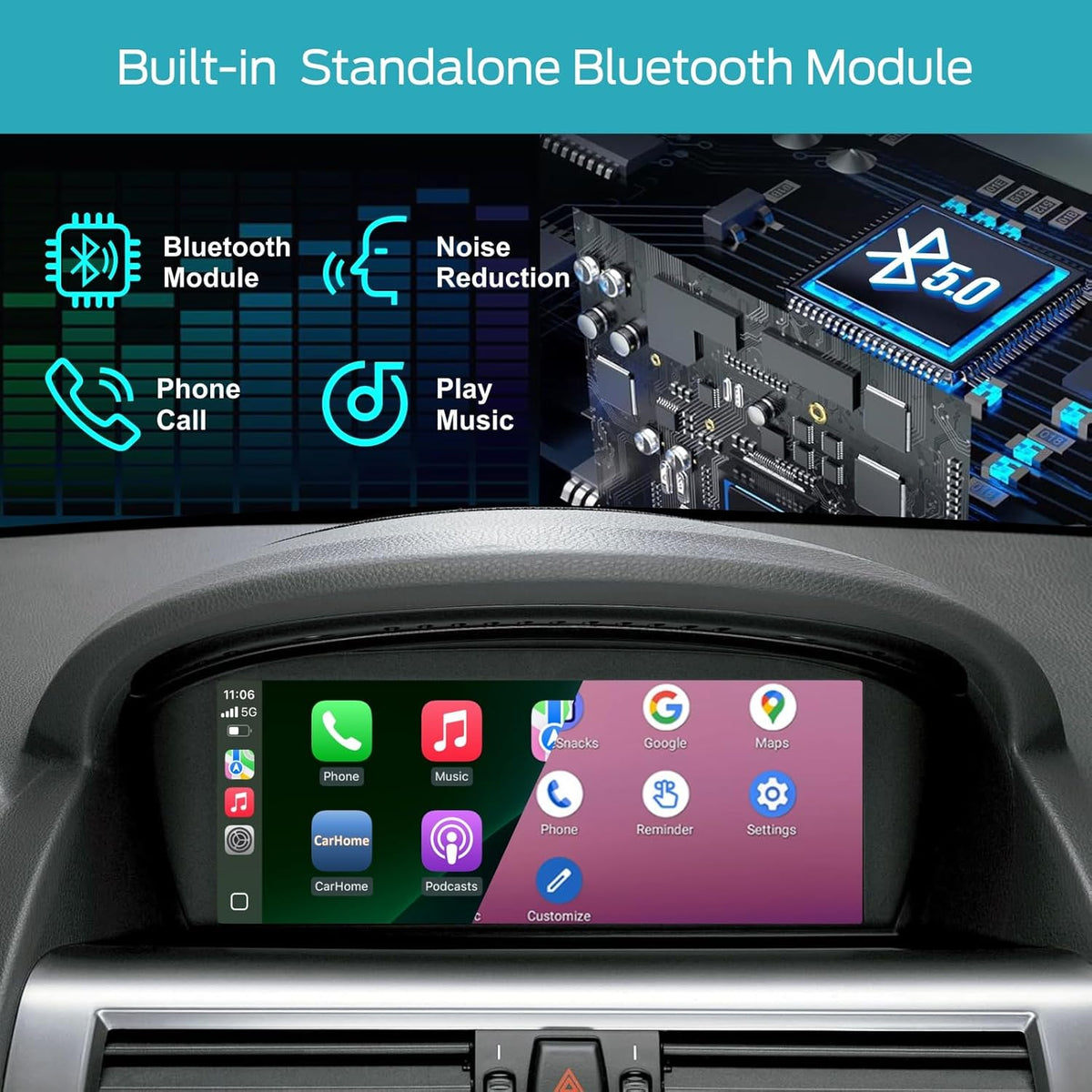 Linux-autoradio met IPS-scherm touchscreen voor BMW CCC-systeem (2003-2009): 3-serie E90/E91/E92/E93, 5-serie E60/E61, 6-serie E63/E64, Wireless CarPlay/Android Auto, AM/FM RDS-radio, DSP, Bluetooth