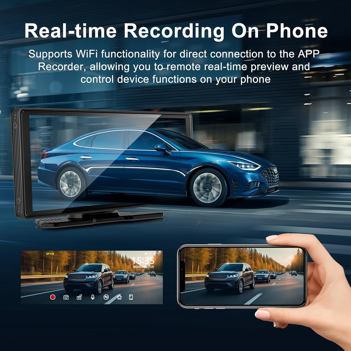 LEXXSON Draagbare autoradio met draadloos CarPlay Android autodisplay, 4K dashcam en 1080p achteruitrijcamera, 3-in-1 met IPS touchscreen, Car Play Bluetooth/FM/AUX/TF-kaart, plug & play
