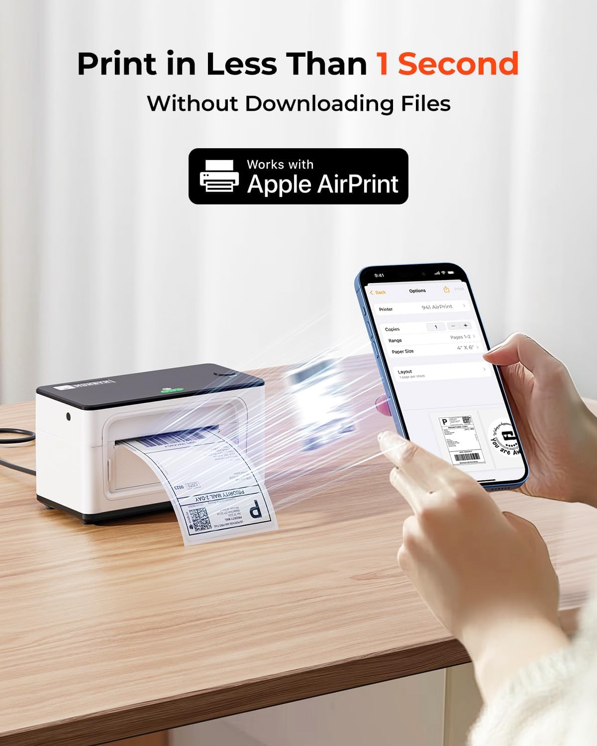 MUNBYN Draadloze Thermische Printer, WiFi-verzendlabelprinter Compatibel met iPhone iPad macOS Android Windows Chromebook Etsy Ebay USPS voor thuisgebruik door kleine bedrijven, 941 AirPrint