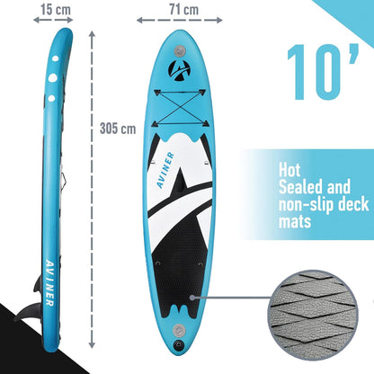 Stand up Peddelbord, Opblaasbaar SUP-board Set 150KG/ 305×71×15cm met Complete Premium Accessoires voor alle Moeilijkheidsgraden, Lichtblauw