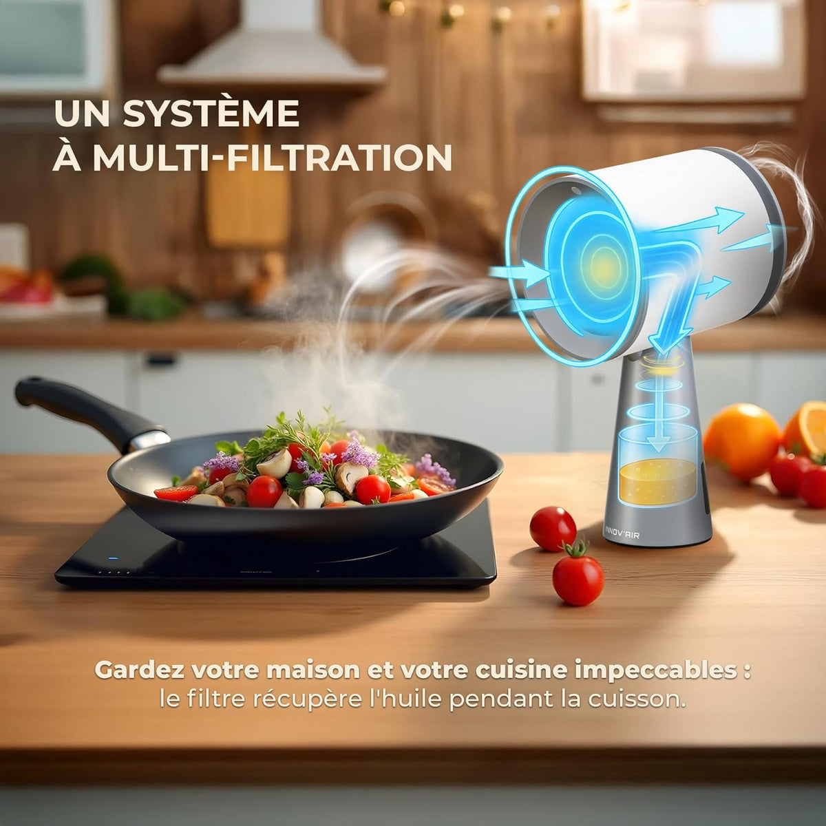 INNOV'AIR Afzuigkap, 180 m³/u, draagbaar, 3 snelheden, stil, met koolstoffilter, draagbare mini-afzuigkap, voor keuken zonder afvoer en buiten
