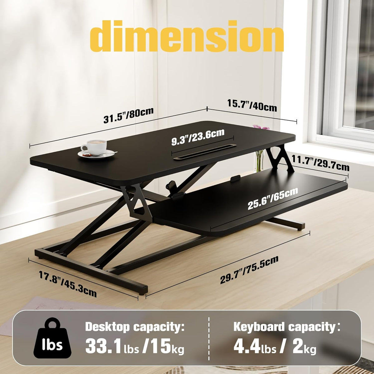 ERGOMAKER In hoogte verstelbare staande bureau converter - 80cm (32 inch)breed Platform tafelblad werkstation - snel zitten om te staan Desk Riser voor Dual monitoren, Zwart
