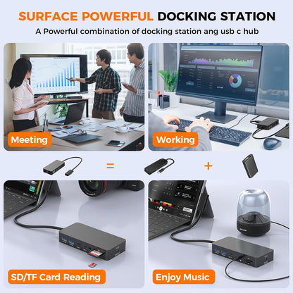 Microsoft Surface Dock 2, Surface Docking Station 12 in 1 Triple Display Surface Dock met 2 HDMI 4K +VGA voor Surface Pro 11/10/9/8/×/7/6/5/4/3, Surface Laptop 7/6/5/go/4/3/2/1, Surface Book Laptop 3