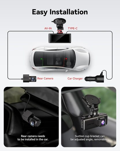 Dashcam Voor En Achter – Autocamera – Dashboardcamera – Rijregistratiecamera – Voertuigcamera – 4K UHD Voorcamera En 1080P Achtercamera – 3,18 Inch Touchscreen Met Wifi En GPS