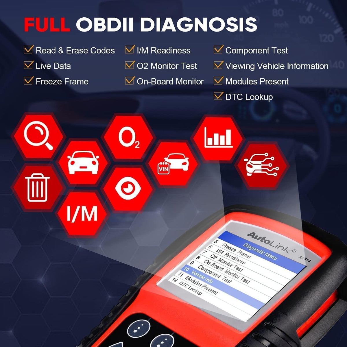 OBD2 Scanner – Auto Diagnose Tool – Foutcode Uitlezer – Motorstoringslamp Uitschakelaar – ABS SRS Diagnose – ABS En Airbag Waarschuwingen Uitlezen – Foutcodes Wissen – Geschikt Voor Bijna Alle Voertuigen Na 1996