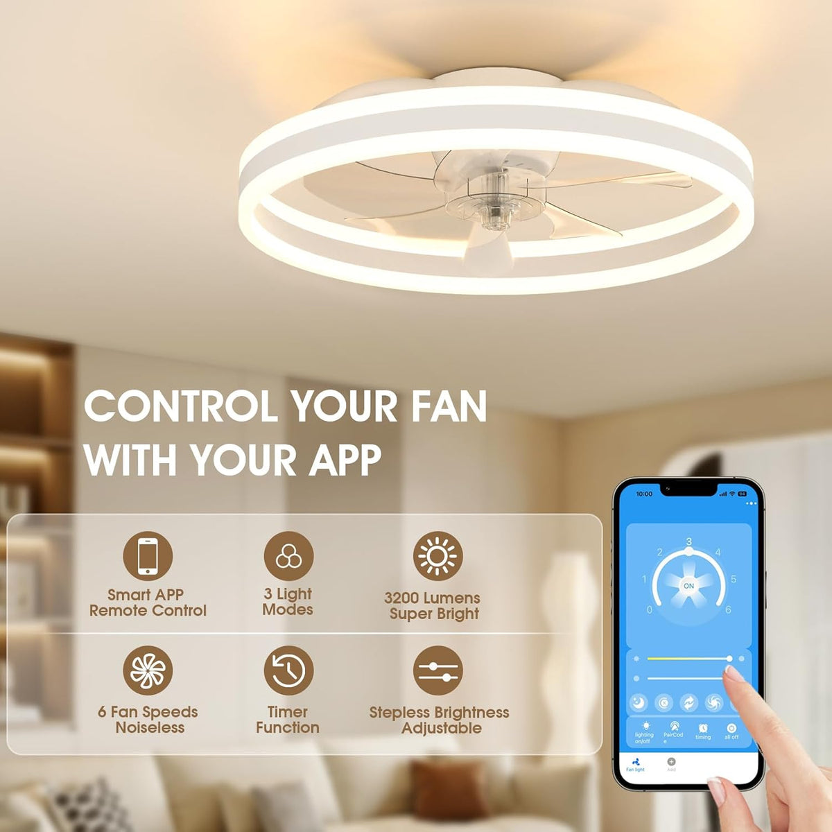 NIORSUN 19.7 LED plafondlamp met ventilator wit