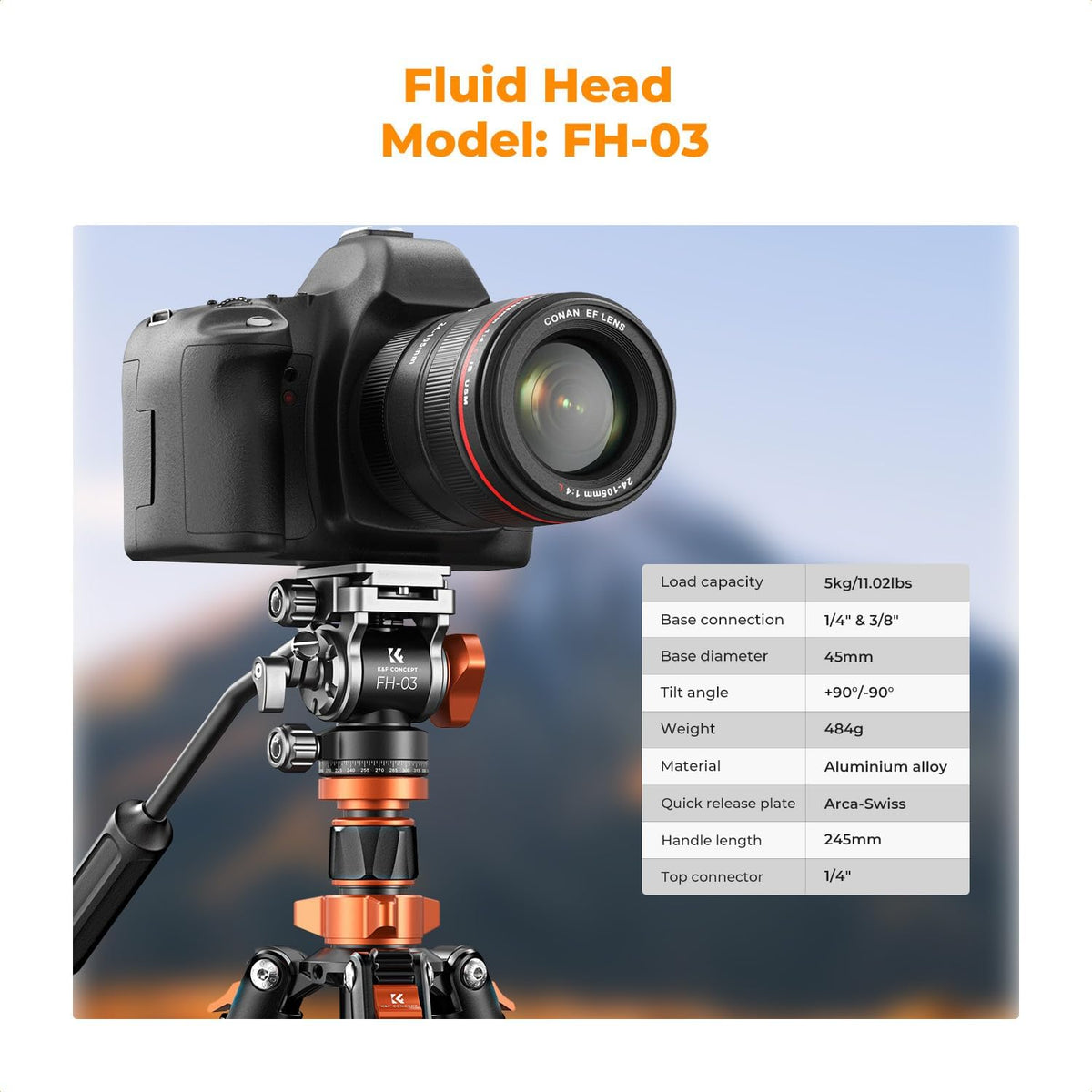 K&F Concept Camera Statief 200cm, Video Statief met Fluid Head voor Pan en Tilt, Camera Statief met Monopod, Arca Swiss Compatible voor DSLR's Belasting: 5kg