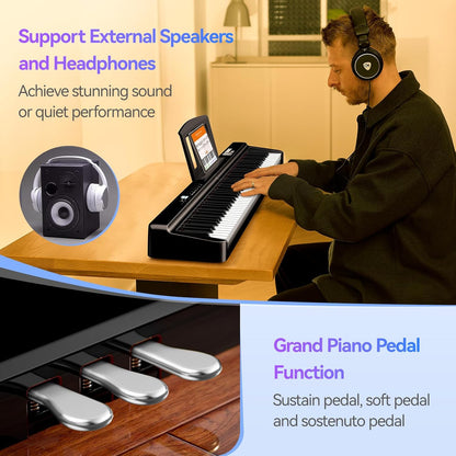 Digitale Piano 88 Toetsen – Keyboardpiano, Elektrisch Keyboard, Elektrische Piano, Opvouwbare Piano – 2 X 25 W Luidsprekers – Bluetooth En MIDI
