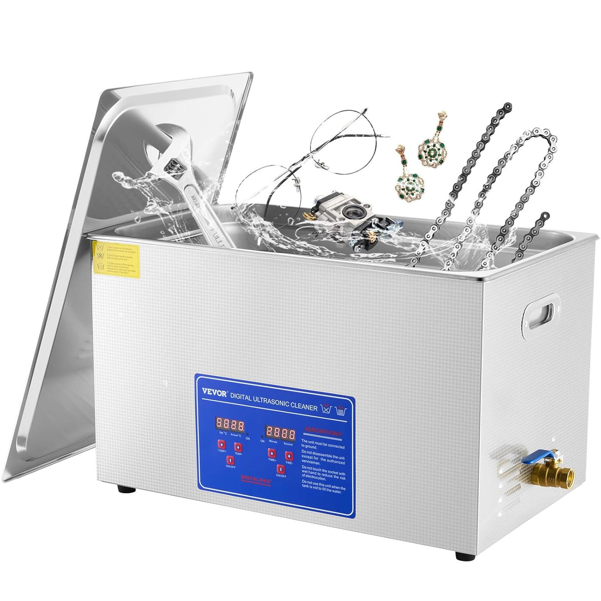 Ultrasoonreiniger – Ultrasone Reinigingsapparaat – Brillenreiniger – Sieradenreiniger – Gebitsreiniger – 30 Liter Capaciteit – Roestvrijstalen Reservoir & Digitale Timer