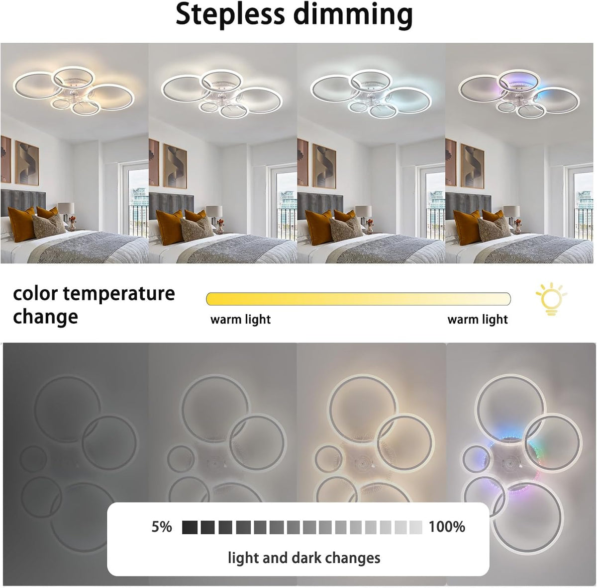 95 Cm Ventilatorlicht Dimbaar, Omkeerbaar Ventilatorlicht APP Met Afstandsbediening, Modern Ventilatorlicht 72 W Woonkamer Stille Timer 6 Snelheden Geschikt Voor Slaapkamer En Woonkamer-White