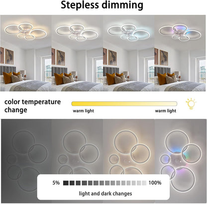 95 Cm Ventilatorlicht Dimbaar, Omkeerbaar Ventilatorlicht APP Met Afstandsbediening, Modern Ventilatorlicht 72 W Woonkamer Stille Timer 6 Snelheden Geschikt Voor Slaapkamer En Woonkamer-White