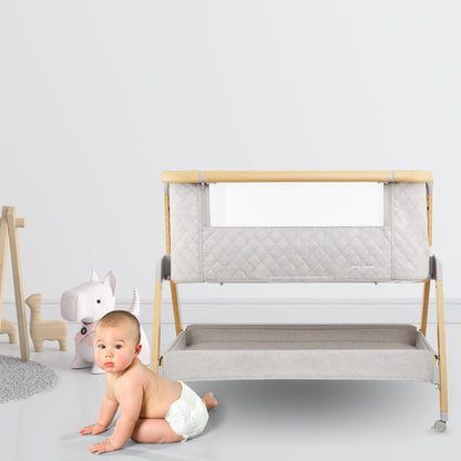 Moby-System, Dreemy 3-in-1 opklapbed, voor kinderen tot 9 kg, 7-traps hoogteverstelling, 4 transportwielen, afneembare zijwand, plank onder het bed