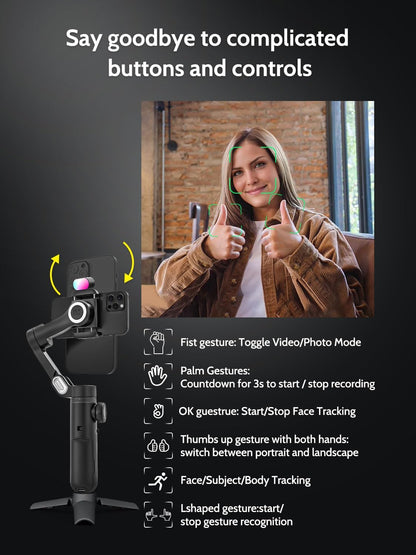 Smartphone Gimbal – Telefoon Gimbal – Telefoonstabilisator – Gimbal Stabilisator – 3-Assige Gimbal – Opvouwbaar Met RGB Magnetisch Vullicht En Automatische Tracking