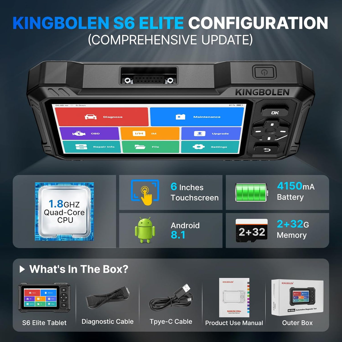 OBD2 Scanner, KINGBOLEN S6 Elite Volledig Systeem Auto Diagnostisch Gereedschap met 15 Reset Diensten, FCA AutoAuth, Can FD Protocol, Bidirectionele Scan Tool Levenslang Gratis Update