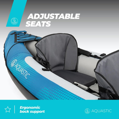 AQUASTIC Kajak Dolph Opblaasbare 2-persoons kajak in set met twee zitplaatsen, opblaasbare stabilisator en beschermhoes, 335 x 96 cm, ideaal voor raften en uitstapjes, sterk pvc-materiaal
